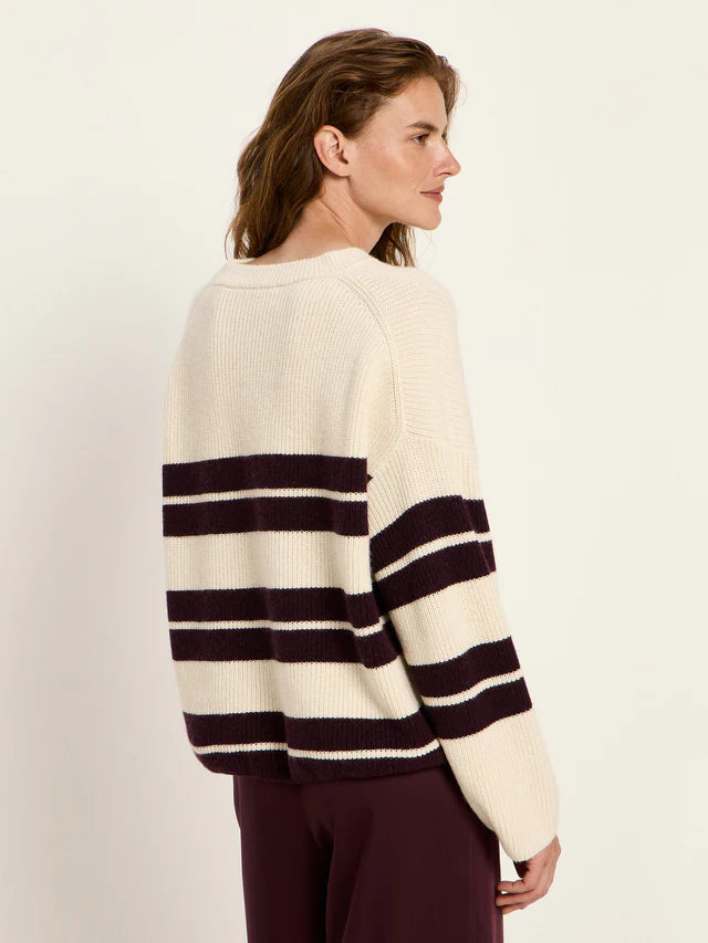 LAST ONE in 34 - Striped Sweater - Off-White/Burgundy
