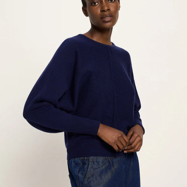 Batwing Wool-mix Jumper - Purple / Blue melange