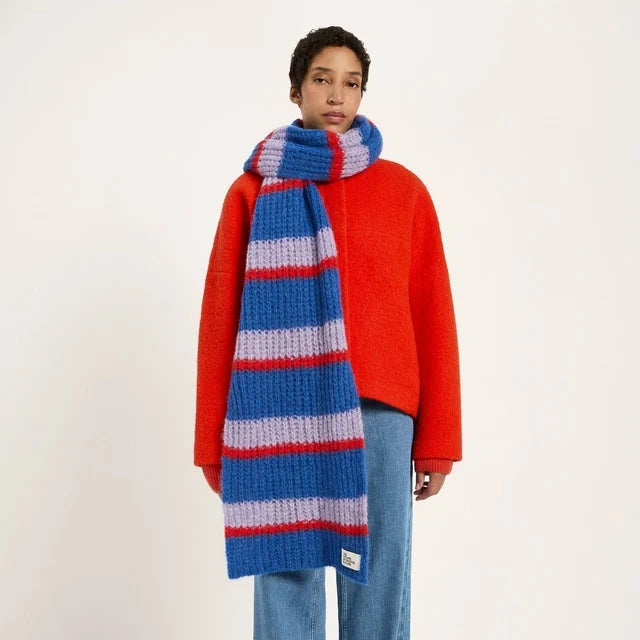 Chunky Knit Scarf - Blue Violet Stripe