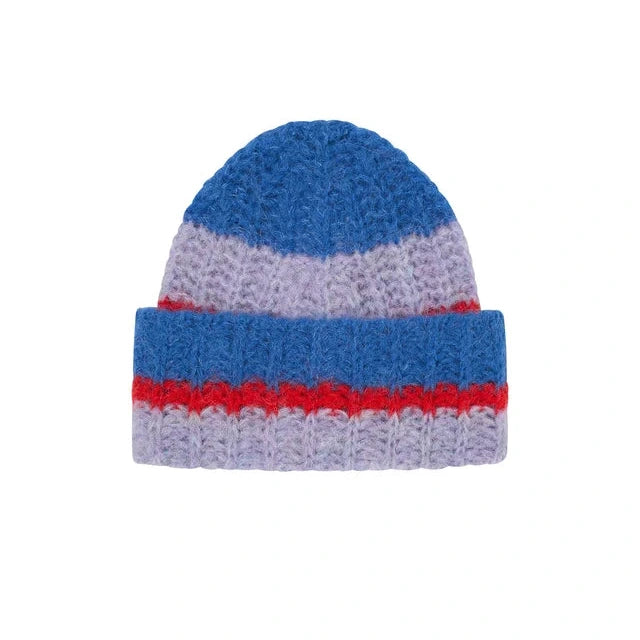 Chunky Knit Beanie - Blue Violet Stripe