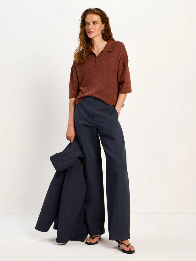 Short-Sleeved Knitted Polo Shirt - Dark Mocca