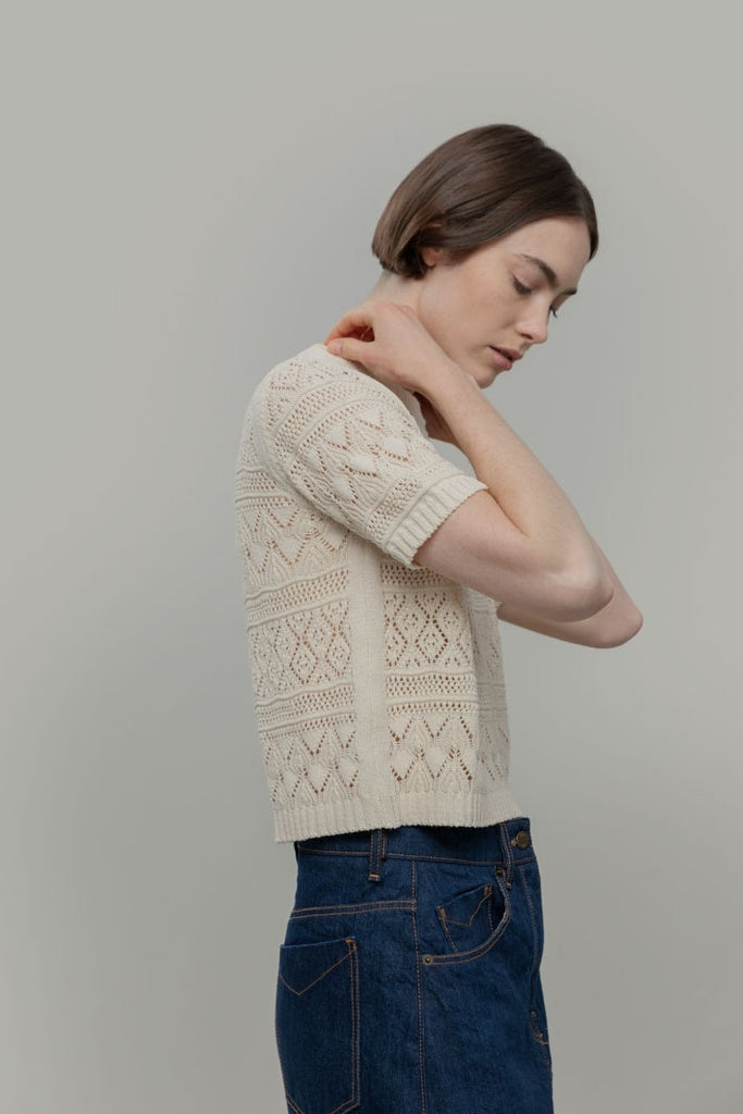 Neda Cotton Knit T-Shirt - White Burro