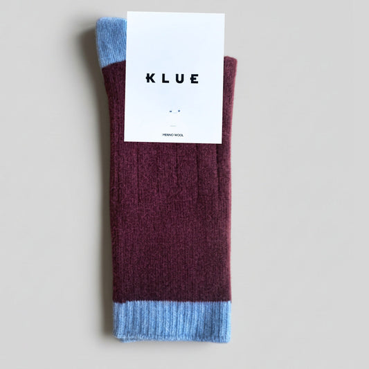 Merino Wool Socks with Bands - Burgundy/Sky Blue