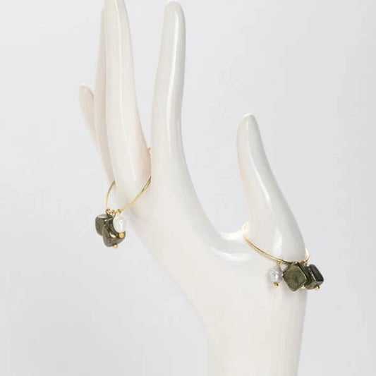 Pyrite & Pearl Hoops