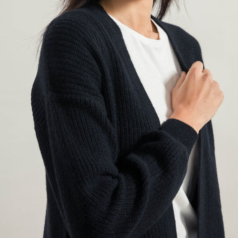 LAST ONE in L - Rifo Recycled Cashmere Cardigan Margherita - Black Ardesia