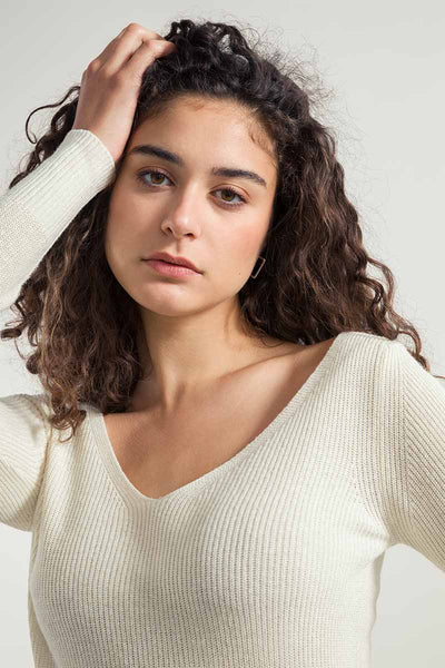 Recycled Silk 2-sided Sweater Giselle - Off White