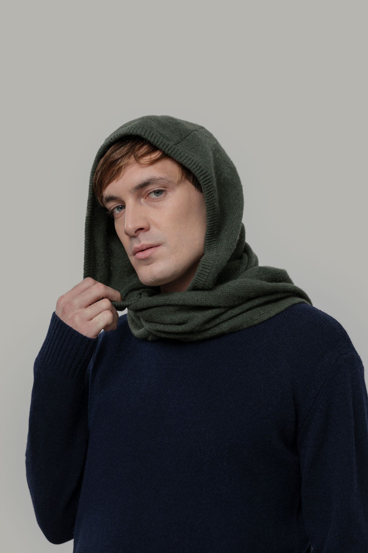 Ilenia Recycled Cashmere Scarf-Hoodie - Forest Green