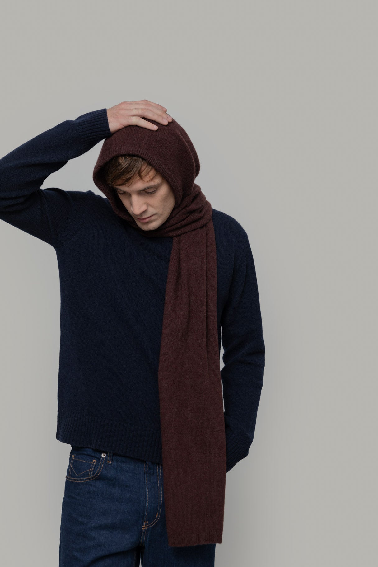 Ilenia Recycled Cashmere Scarf-Hoodie -  Coffee Brown