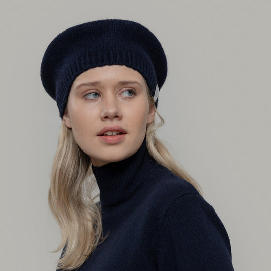 Nicole Recycled Cashmere Beret - Blue Mora
