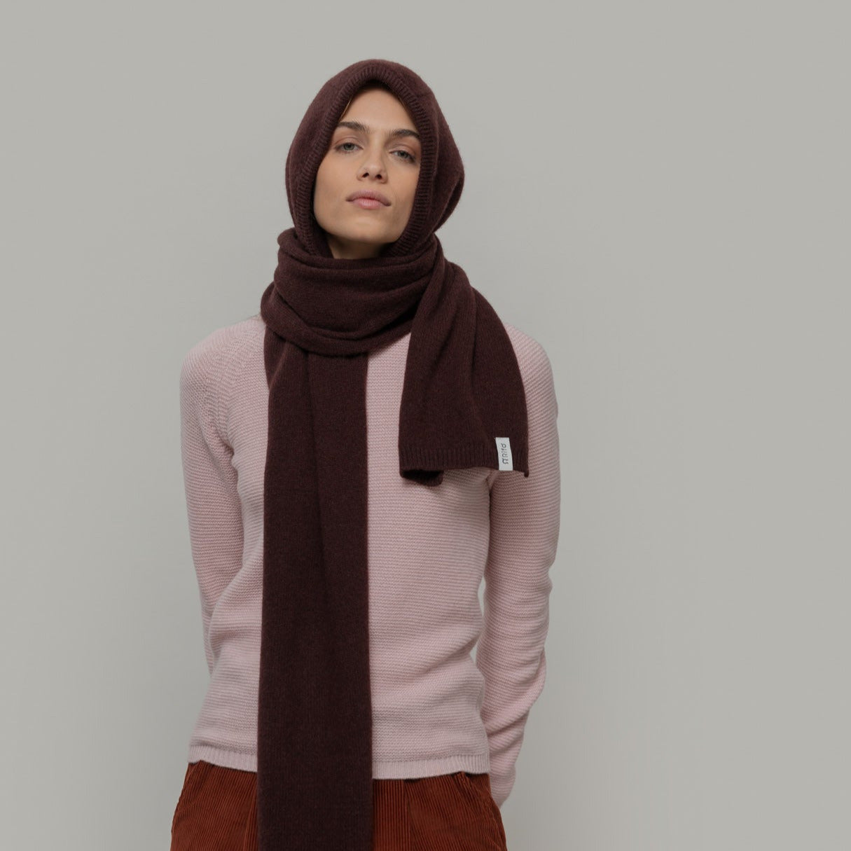 Ilenia Recycled Cashmere Scarf-Hoodie -  Coffee Brown