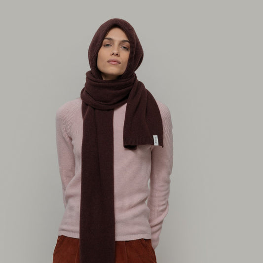 Ilenia Recycled Cashmere Scarf-Hoodie -  Coffee Brown