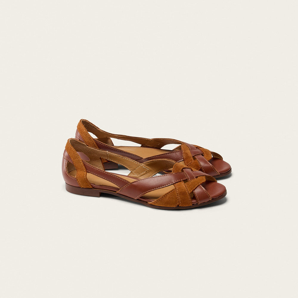 Clémentine Sandals - Cognac Leather and Suede