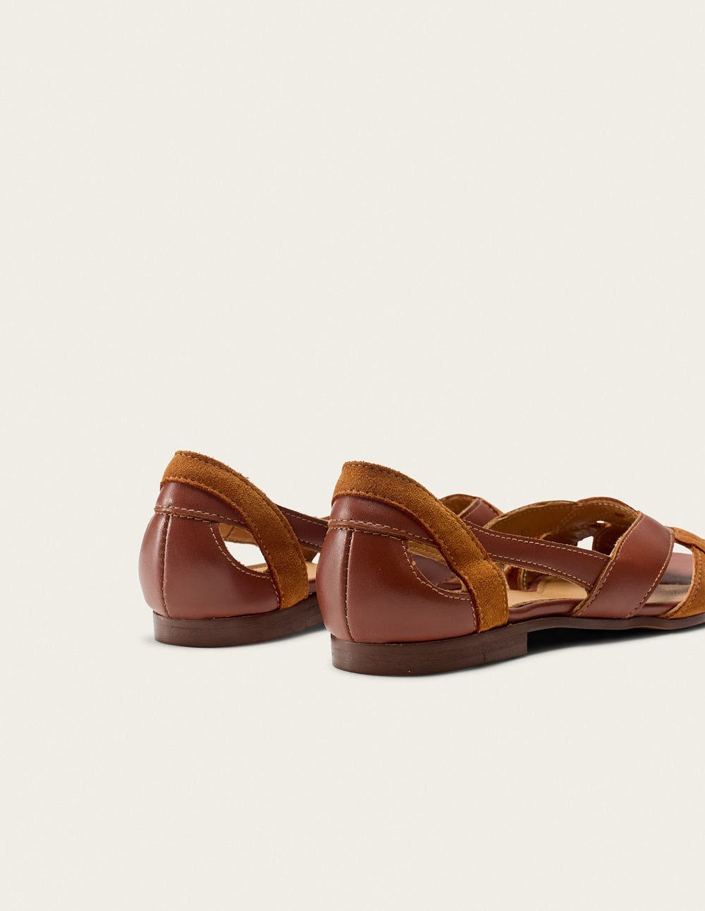 Clémentine Sandals - Cognac Leather and Suede