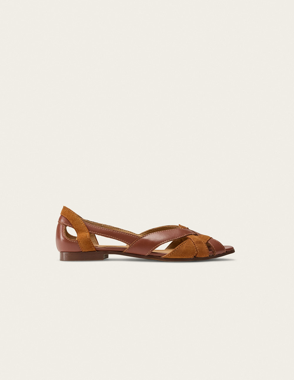Clémentine Sandals - Cognac Leather and Suede