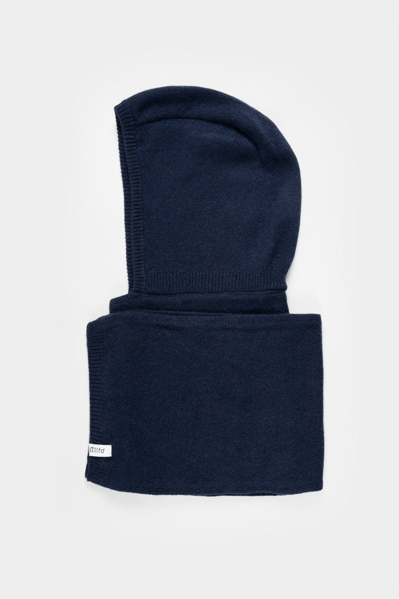 Ilenia Recycled Cashmere Scarf-Hoodie -  Blue Mora