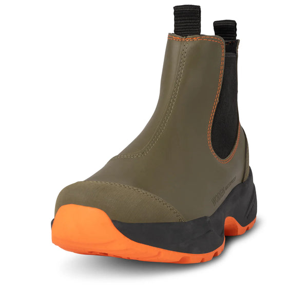 Woden Siri Waterproof Boot - Dark Olive/Orange