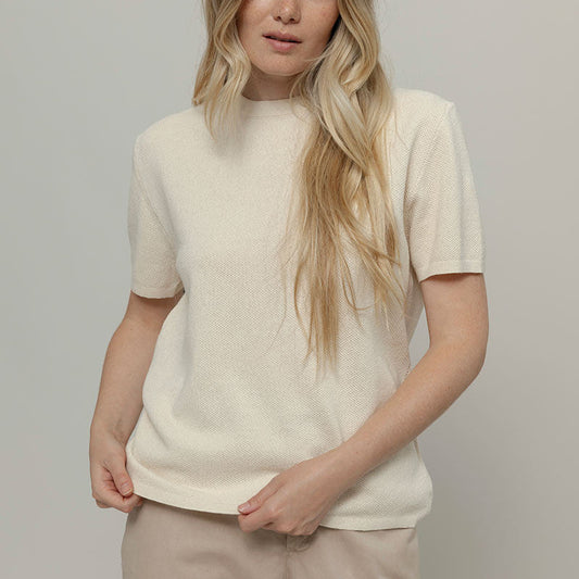 Carlotta Cotton Knit T-Shirt - White Burro