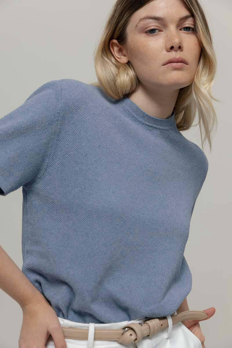 LAST ONE IN M- Carlotta Cotton Knit T-Shirt - Indigo