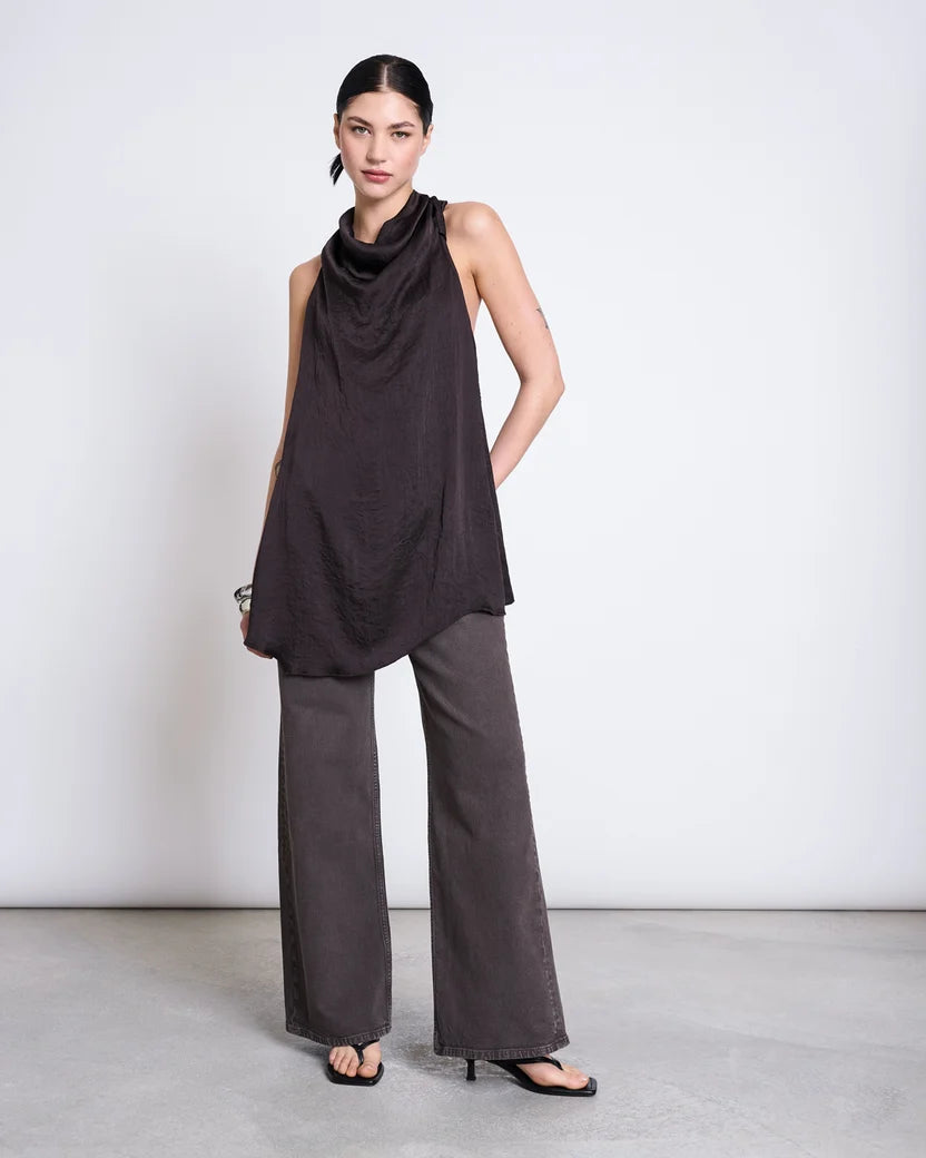 Tacna Wide Leg Mid Rise Jeans - Dark Brown