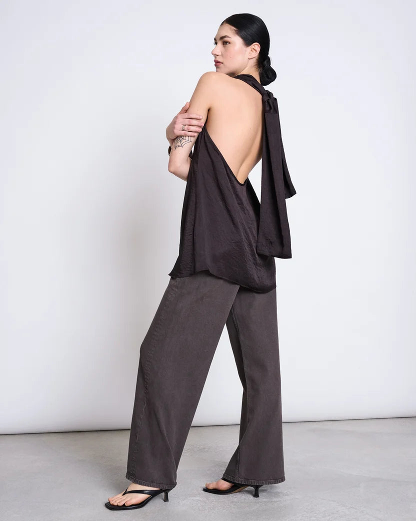 Tacna Wide Leg Mid Rise Jeans - Dark Brown