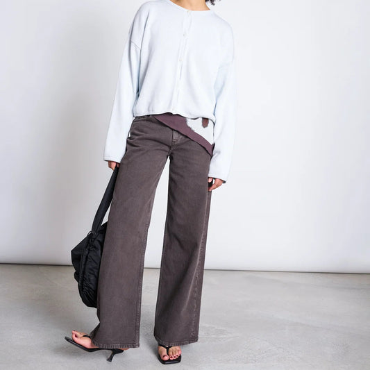 Tacna Wide Leg Mid Rise Jeans - Dark Brown