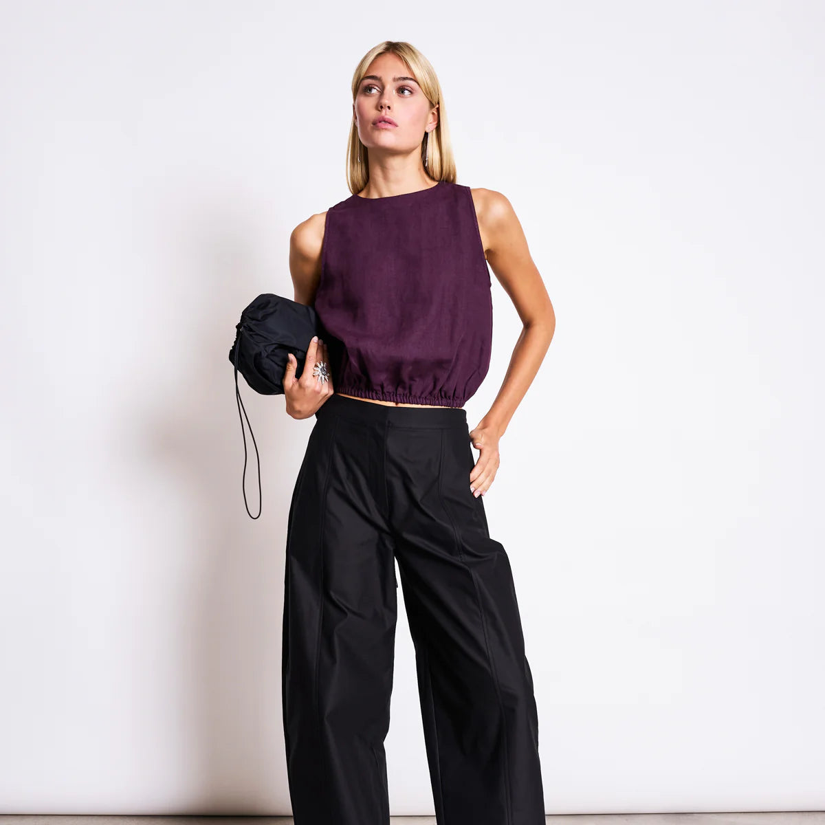 LAST ONE in XS - Lupin Cropped Linen Top - Cherry Lacquer