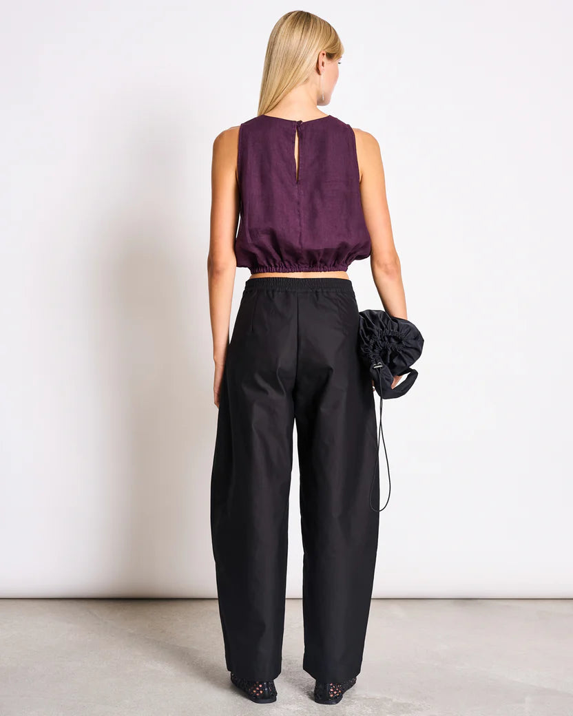 LAST ONE in XS - Lupin Cropped Linen Top - Cherry Lacquer