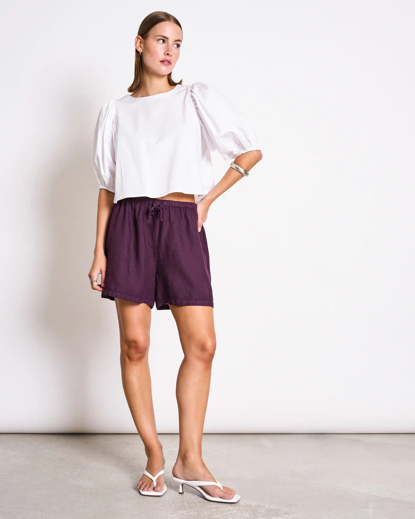 Marum Linen Drawstring Shorts - Cherry Lacquer