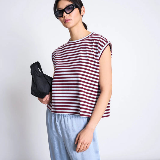 Ovar Boxy Top - Red & Blue Striped