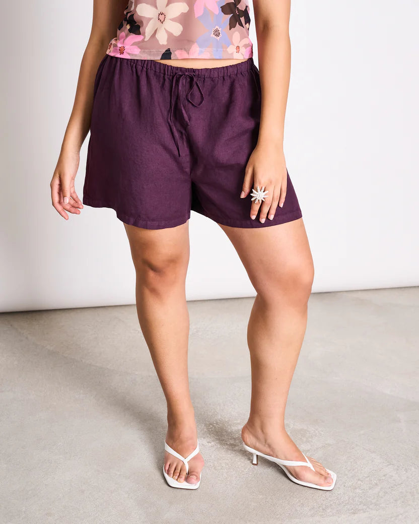 Marum Linen Drawstring Shorts - Cherry Lacquer