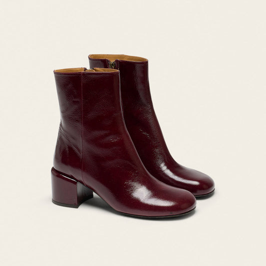 Heeled Ankle Boots Tasmin - Burgundy Patent Pleated Leather