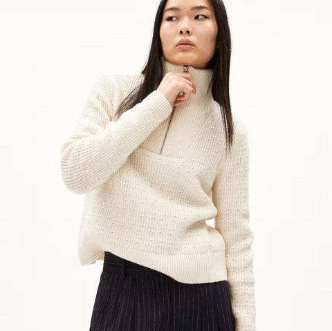 Tulipaa Knitted Zipper Jumper - Oatmilk