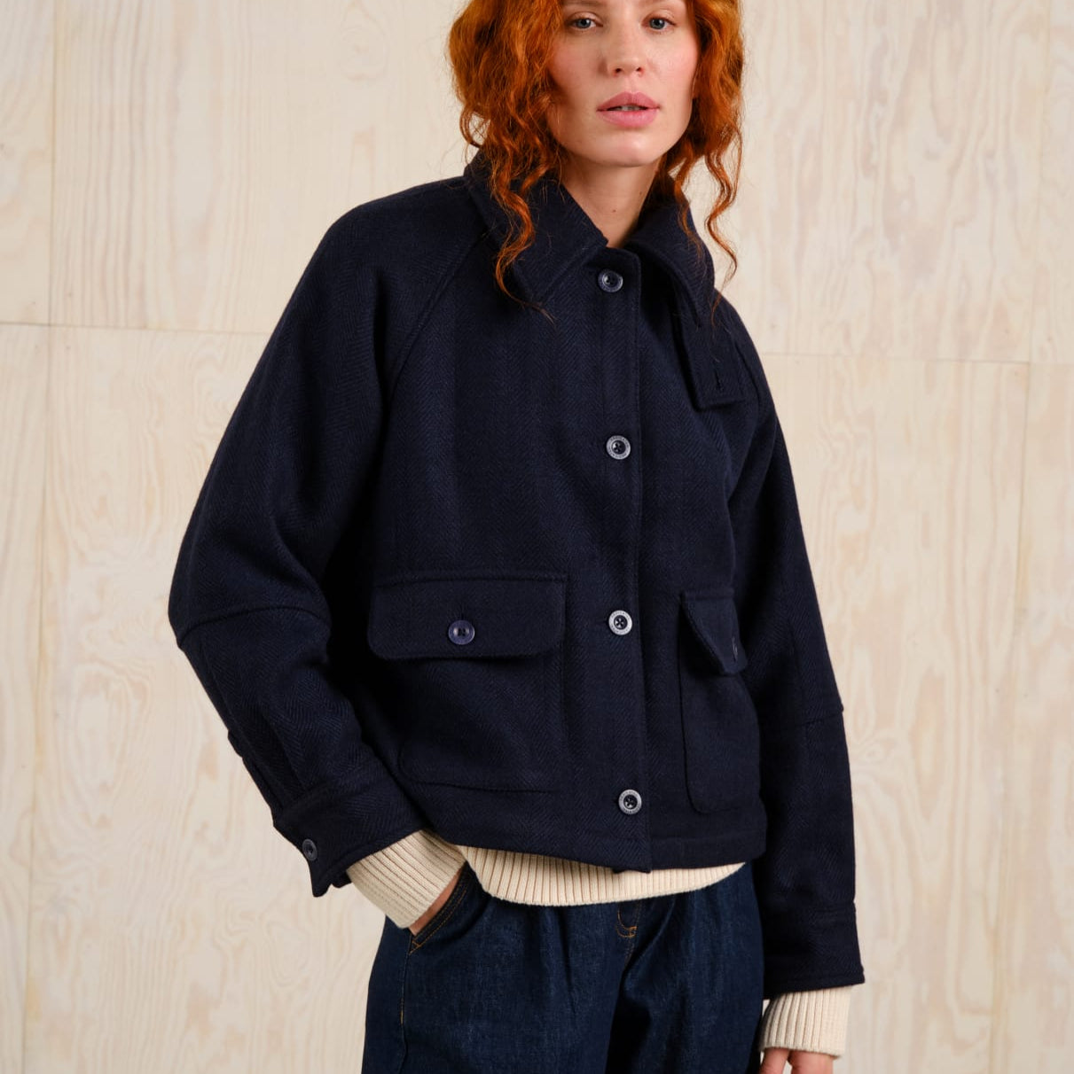 LAST ONE IN S- Nabben Wool Jacket - Herringbone Navy