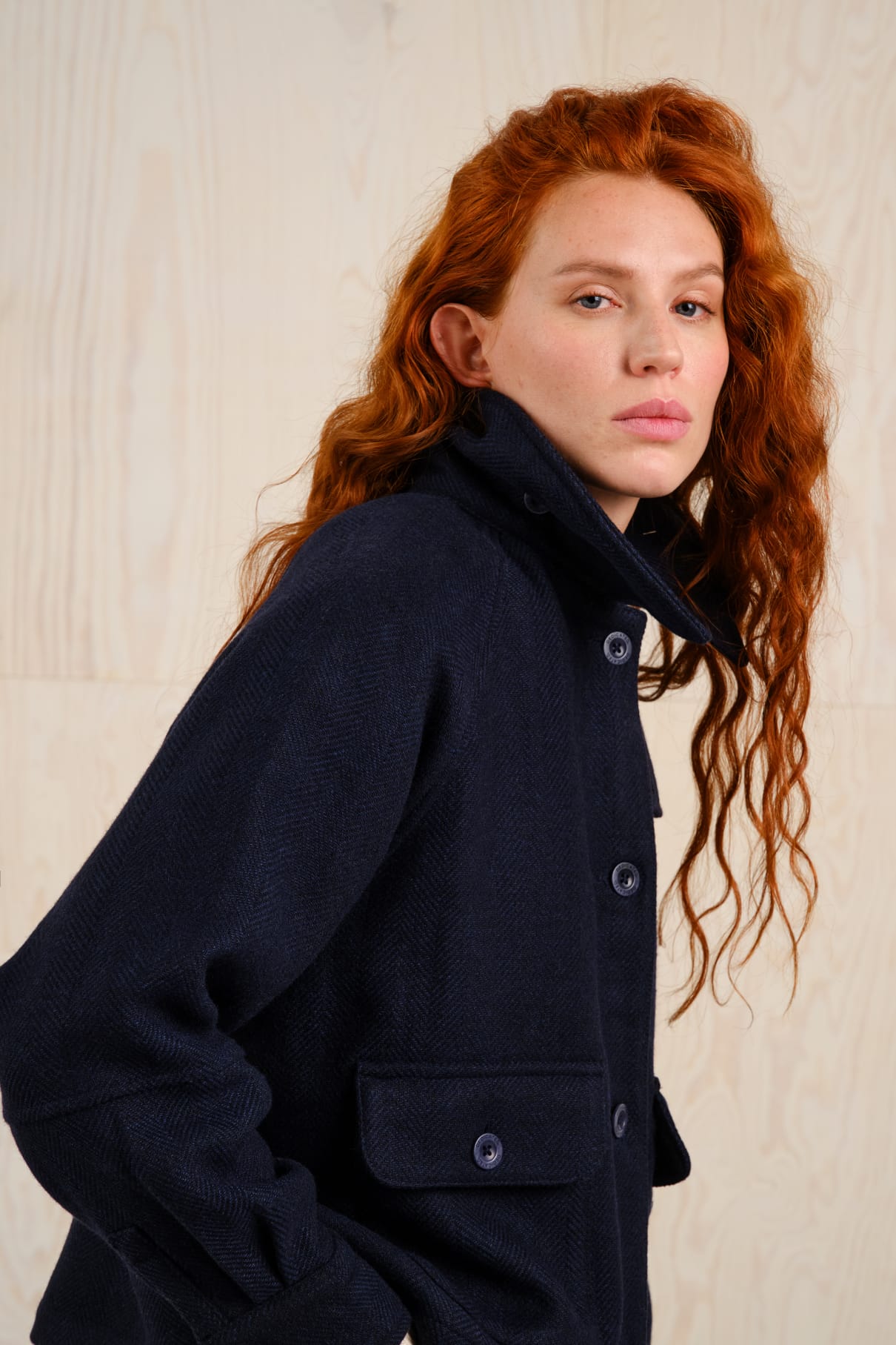 LAST ONE IN S- Nabben Wool Jacket - Herringbone Navy