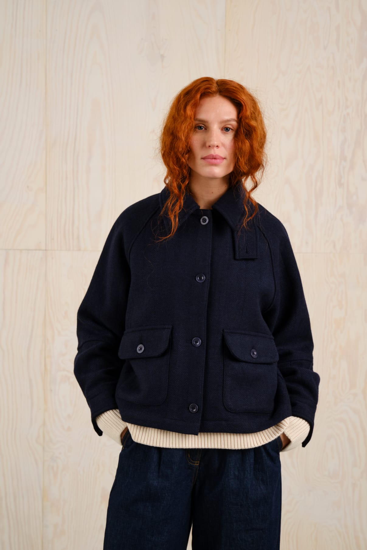LAST ONE IN S- Nabben Wool Jacket - Herringbone Navy