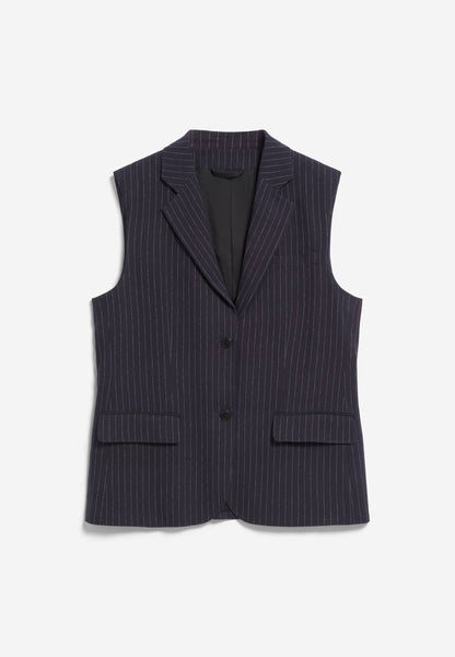 LAST ONE in L - Aavest Pinstripe Sleeveless Blazer - Night Sky/White