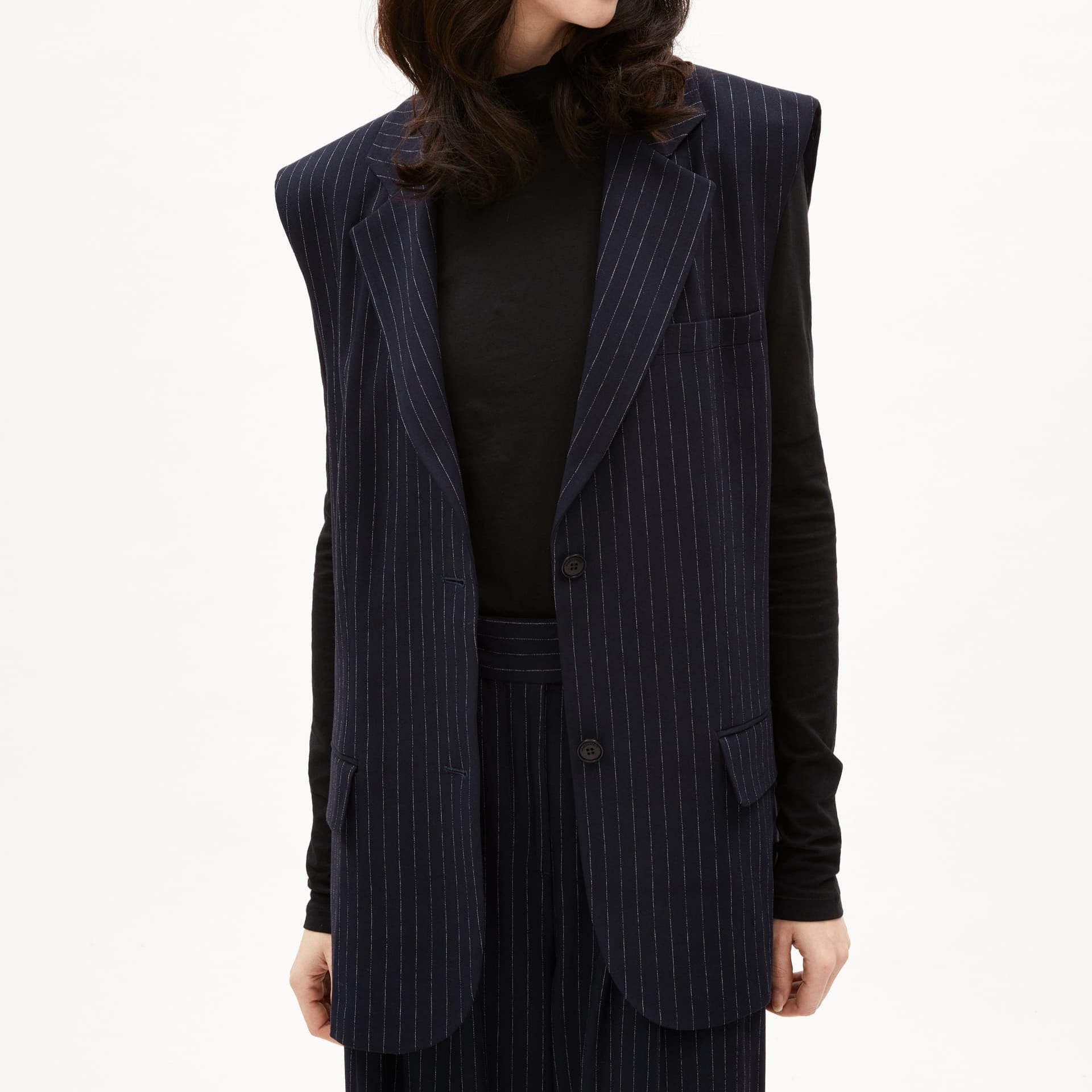 LAST ONE in L - Aavest Pinstripe Sleeveless Blazer - Night Sky/White