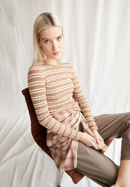 Knitted Longsleeve Alaania Chiffron Stripes - Beige Blond/Light Oatmilk