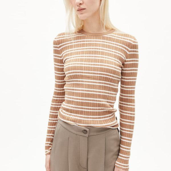 Knitted Longsleeve Alaania Chiffron Stripes - Beige Blond/Light Oatmilk