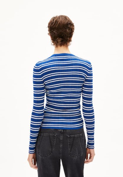 Knitted Longsleeve Alaania Chiffron Stripes - Lapis Blue/Oatmilk