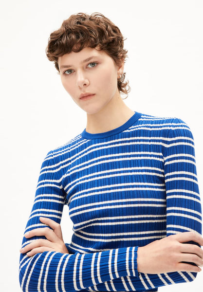 Knitted Longsleeve Alaania Chiffron Stripes - Lapis Blue/Oatmilk