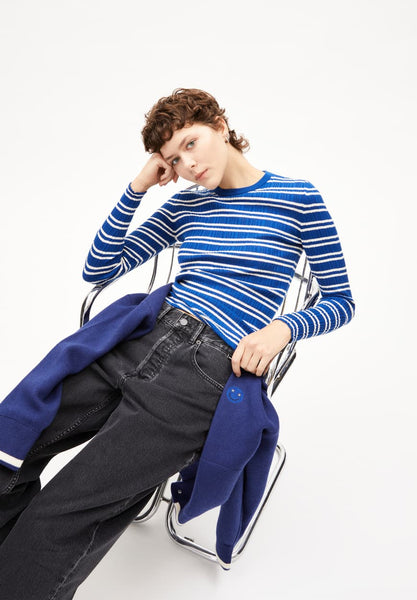 Knitted Longsleeve Alaania Chiffron Stripes - Lapis Blue/Oatmilk