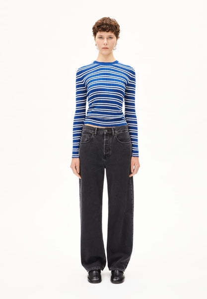 Knitted Longsleeve Alaania Chiffron Stripes - Lapis Blue/Oatmilk