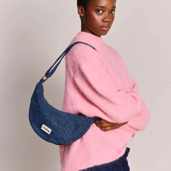 Andrea Half Moon Bag - Dark Blue Denim