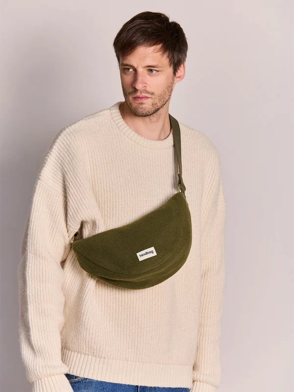 Andrea Half Moon Bag - Khaki Wool Effect