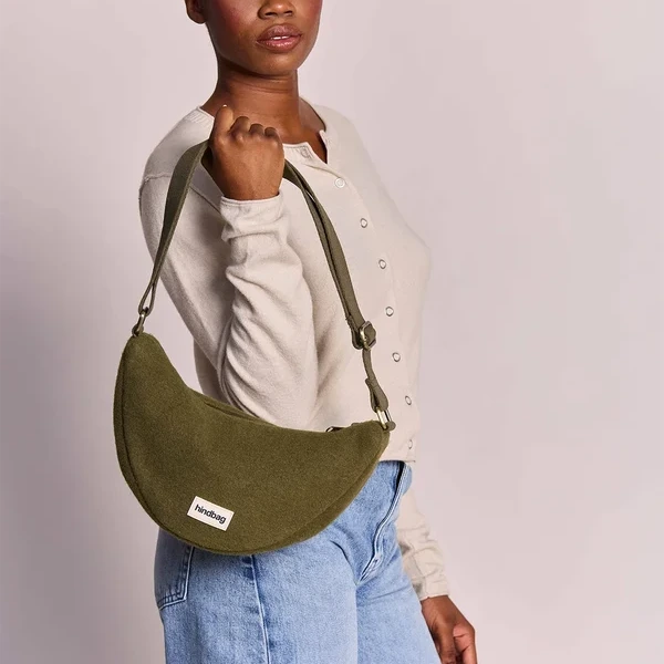 Andrea Half Moon Bag - Khaki Wool Effect