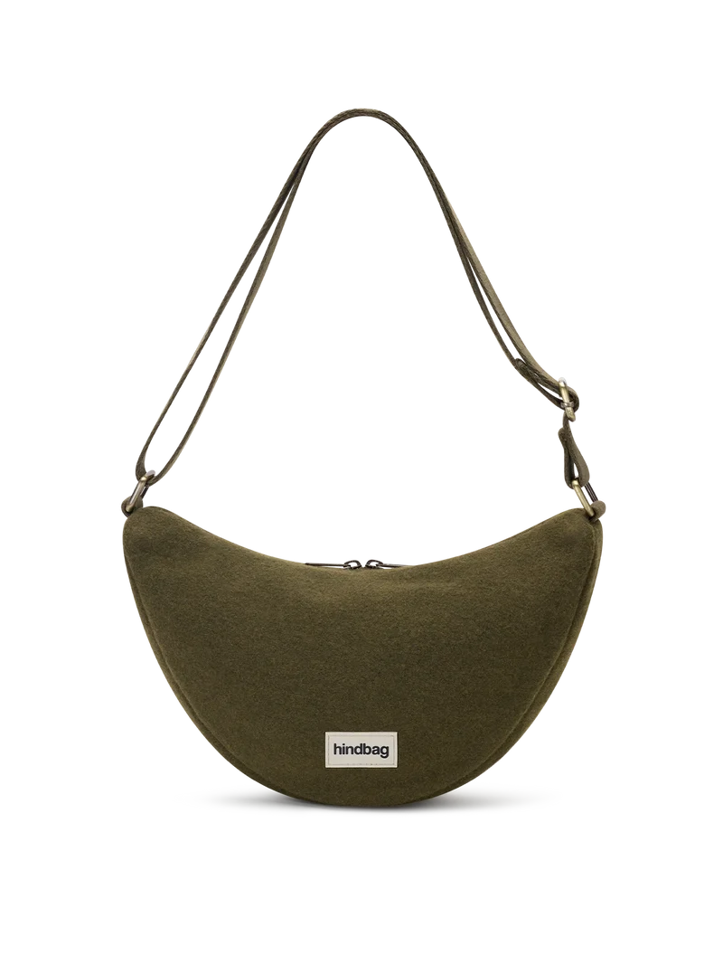 Andrea Half Moon Bag - Khaki Wool Effect