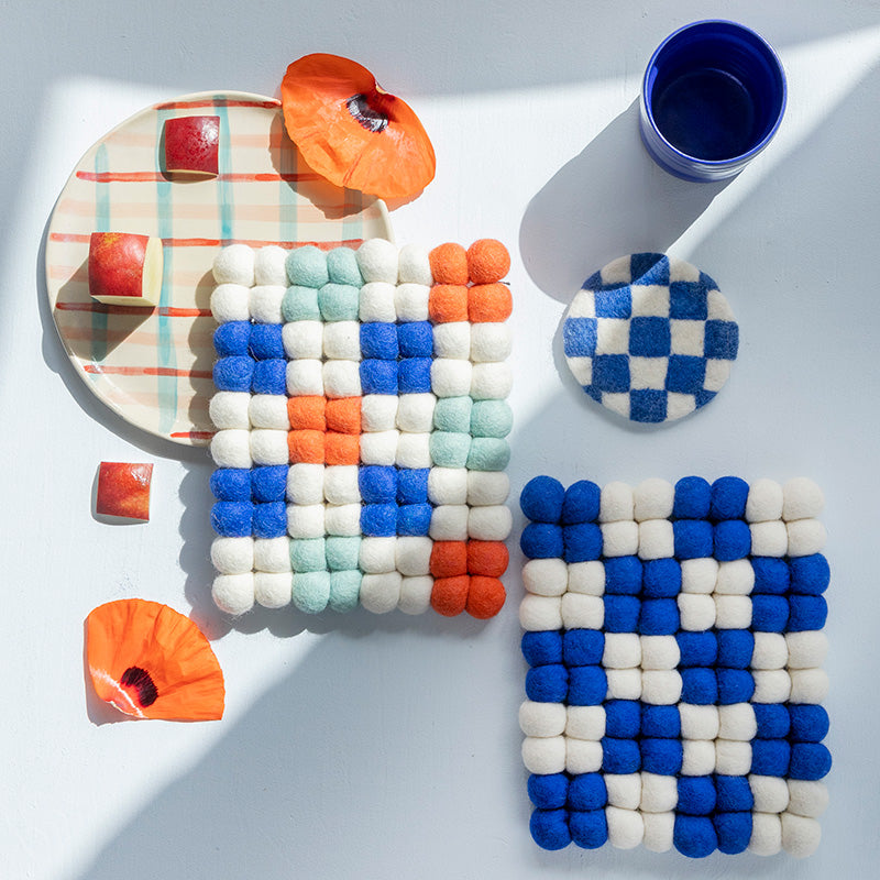 Trivet Rectangular - Coral/Electric Blue