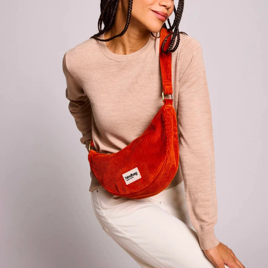 Andrea Velvet Half Moon Bag - Brick