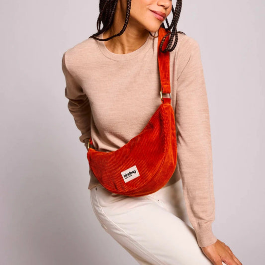 Andrea Velvet Half Moon Bag - Brick